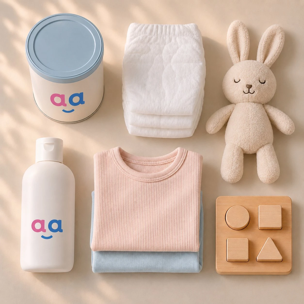 Baby essentials arranged neatly